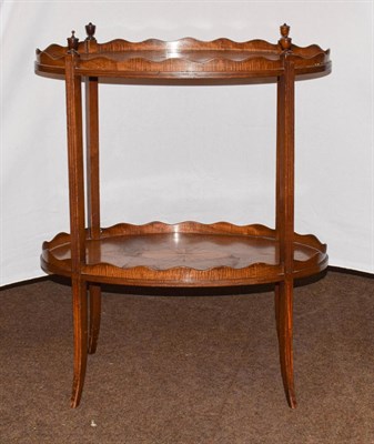 Lot 1197 - An Edwardian satinwood inlaid two-tier oak etagere, 62cm by 42cm by 78cm