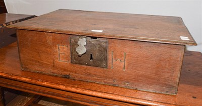 Lot 1206 - 18th century oak bible box carved initials E.H, 67cm by 43cm by 20cm