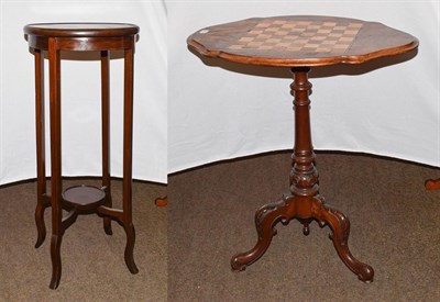 Lot 1214 - An Edwardian mahogany torchere, circular top on slender square section legs, 36cm diameter together