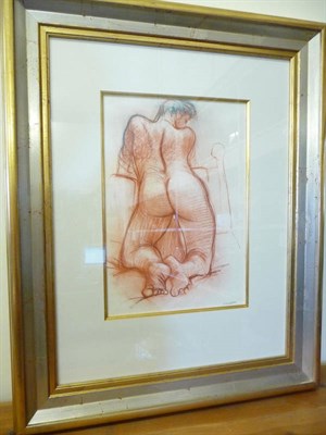 Lot 1006 - Howson (20th century)  Kneeling Nude, rear view Signed Howson, red chalk/pastel, 41cm by 28.5cm