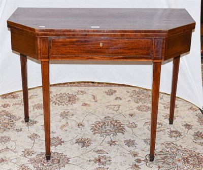 Lot 1219 - A George III mahogany and boxwood strung tea table, 94cm by 46cm by 71cm