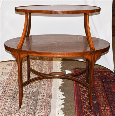 Lot 1221 - An Edwardian satinwood oval marquetry inlaid etagere, 86cm by 55cm by 83cm