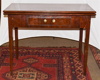 Lot 1223 - Late George III mahogany tea table with single drawer, raised on square tapering supports, 92cm...