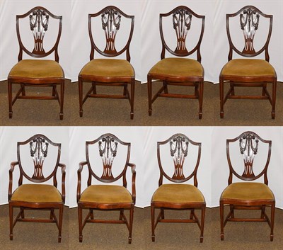 Lot 1238 - Set of eight mahogany Hepplewhite style shield back dining chairs