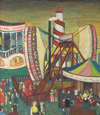 Lot 1012 - Alan Lowndes (1921-1978)  "March Fair" Signed and dated 1960, inscribed verso, oil on board,...