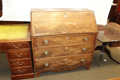 Lot 1270 - A George III inlaid mahogany fitted bureau with ivory escutcheon's and bracket feet, 106cm by...