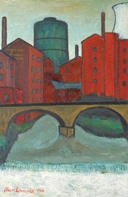 Lot 1013 - Alan Lowndes (1921-1978)  "The Portwood Bridge" Signed and dated 1968, extensively inscribed verso