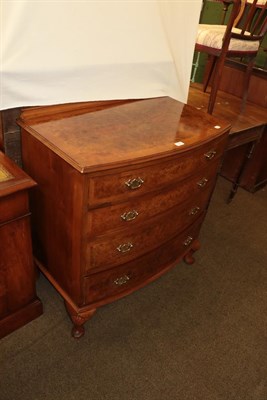 Lot 1276 - Queen Anne style burr walnut and crossbanded bow-fronted chest, raised on shell carved cabriole...