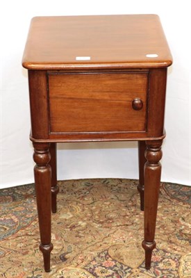 Lot 1289 - Victorian mahogany pot cupboard raised on tapering turned supports, 42cm by 41cm by 75cm