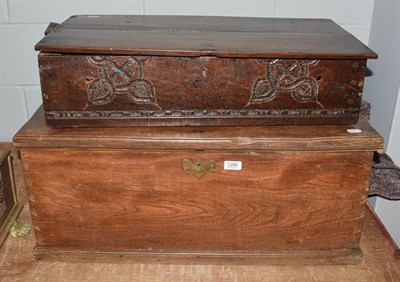 Lot 1298 - A 18th century carved oak bible box and a 19th century oak chest (2)