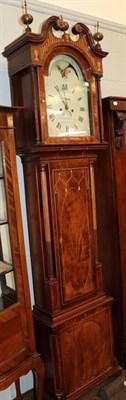 Lot 1313 - A George III mahogany eight-day long case clock, later inlaid, with 13'' painted arched top...