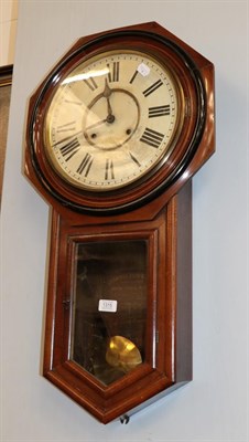 Lot 1315 - An early 20th century Ansonia mahogany veneered drop-dial wall clock with painted dial and striking