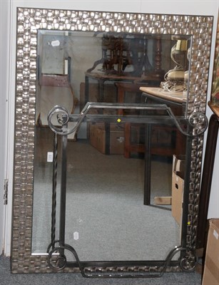 Lot 1316 - A modern wrought iron framed mirror and another modern rectangular over mantel mirror (2)