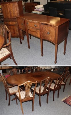 Lot 1318 - A Regency style brass inlaid mahogany twin pillar dining table, 208cm by 100cm by 75cm;...