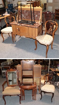 Lot 1335 - A Victorian satinwood marble top washstand, together with a brass and iron stick stand, wrought...