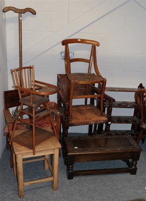 Lot 1348 - Eighteen pieces of assorted furniture etc, to include a drop-leaf table and a pair of spindle...