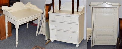 Lot 1350 - A painted pine armoire 110cm by 48cm by 170cm together with a similar wash stand on turned supports