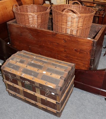 Lot 1352 - A large pine trough of dovetailed construction, 143cm by 61cm by 76cm, a wooden bound dome...