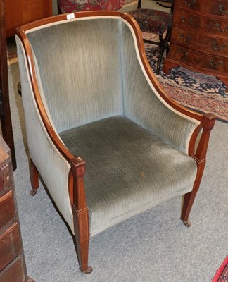 Lot 1357 - A pair of Edwardian inlaid mahogany tub chairs raised on square tapering supports, 67cm by 63cm...