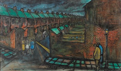 Lot 1022 - Tom McGuinness (1926-2006)  A mining village Signed and dated (19)61, oil on board, 46cm by 76cm