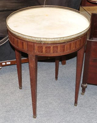 Lot 1368 - An early 20th century French inlaid Kingwood marble top occasional table with brass gallery...