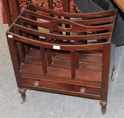 Lot 1369 - A 19th century mahogany single-drawer Canterbury on turned supports, 58cm by 37cm by 58cm