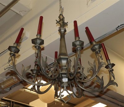 Lot 1395 - A French 19th century style pewter eight branch chandelier