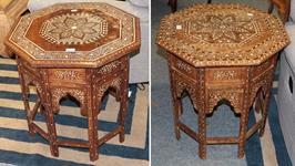 Lot 1403 - Two early 20th century Indian bone inlaid octagonal side tables (2)