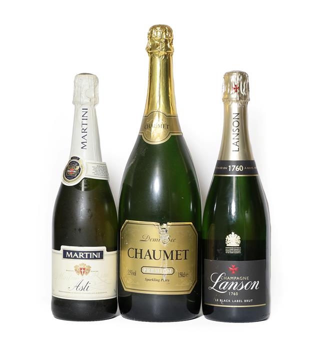 Lot 2003 - Lanson Black Label Champagne (one bottle), Chaumet Demi-Sec (one magnum), Martini Asti (one bottle)