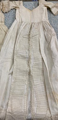 Lot 2028 - Early 19th Century White Cotton Lawn Baby Layette with Hollie Point Lace Insertions, comprising...