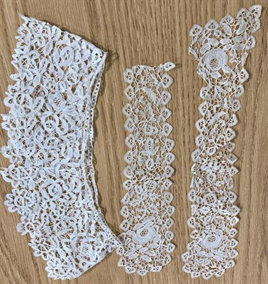 Lot 2030 - 19th Century and Later Honiton Lace, comprising a square collar with scalloped inside edge; pair of