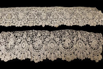 Lot 2032 - Late 19th Century Honiton Guipure Lace Flounce, 96cm by 25cm; Another Similar Flounce, 112cm by...