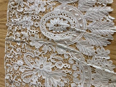 Lot 2032 - Late 19th Century Honiton Guipure Lace Flounce, 96cm by 25cm; Another Similar Flounce, 112cm by...