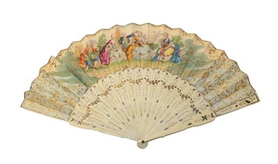 Lot 2039 - Late 19th/Early 20th Century Mother-of-Pearl Fan, painted with a scene of a shepherdess seated...