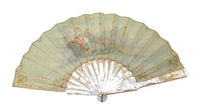 Lot 2039 - Late 19th/Early 20th Century Mother-of-Pearl Fan, painted with a scene of a shepherdess seated...