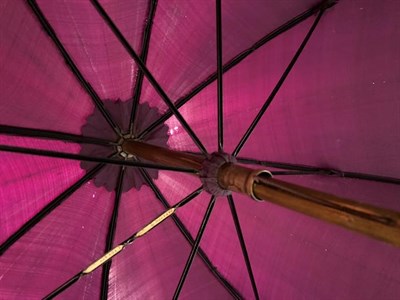 Lot 2040 - An S Fox & Company Purple Silk Umbrella, with bamboo shaft and silver mounted knop, 89cm;...