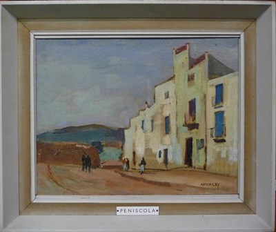 Lot 1031 - Philip Naviasky (1894-1983)  "Peniscola" Signed, inscribed on a plaque, oil on canvas laid...