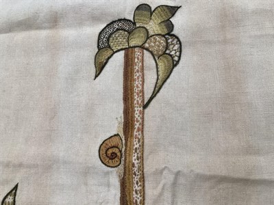 Lot 2047 - Three Early 20th Century Embroidered Panels, worked on cream linen ground with coloured wools,...