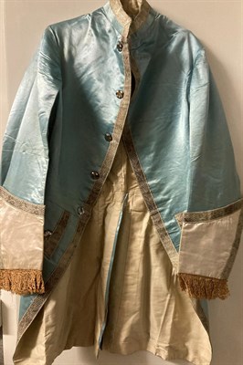 Lot 2055 - A 19th Century Gentleman's Pale Blue Silk Suit, in the 18th century style comprising a jacket...