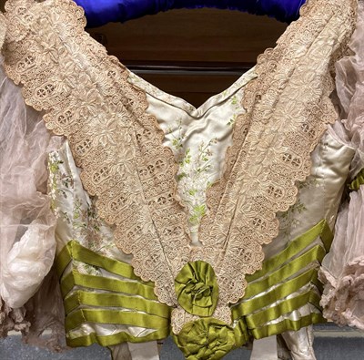 Lot 2056 - A 19th Century Wedding Costume, comprising a fitted bodice in a silk brocade woven with lily of the