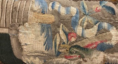 Lot 2059 - 17th Century Panel of Floral Design, appliquéd onto a peach velvet cushion with bullion...