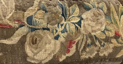 Lot 2059 - 17th Century Panel of Floral Design, appliquéd onto a peach velvet cushion with bullion...