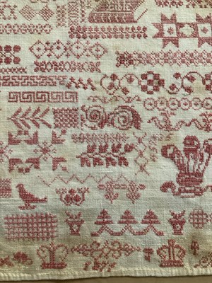 Lot 2060 - 19th Century Sampler in the Style of Ashley Down Orphanage Bristol, worked in the familiar red...