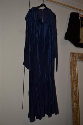 Lot 2070 - Early 20th Century Ladies' Clothing, including a blue velvet 1930s sleeveless long dress,  with...