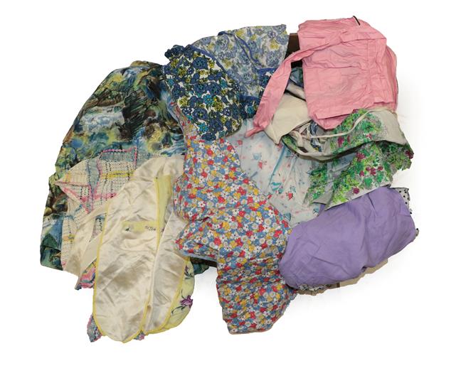 Lot 2083 - Assorted 1950 and Later Printed Cotton and Other Fabric Aprons, comprising embroidered...