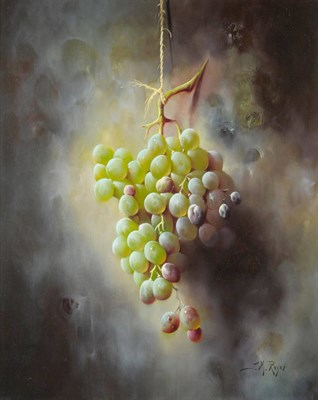 Lot 1035 - Jose Manuel Reyes (b.1963) Spanish "Grapes" Signed, oil on panel, 44cm by 36cm