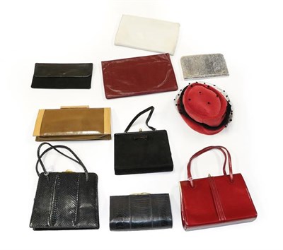 Lot 2121 - Assorted Costume Accessories, comprising Enny large leather clutch in red, another in white,...