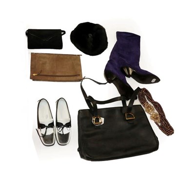 Lot 2123 - Assorted Modern Ladies' Accessories, comprising pair of purple suede Maude Frizon cowboy boots...