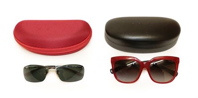 Lot 2127 - Pair of Lady's Ralph By Ralph Lauren Sunglasses, comprising a red frame, navy and white spotty...