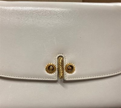 Lot 2141 - Gucci Cream Leather Clutch/Shoulder Bag, with gilt metal hinges clasp, light brown suede...